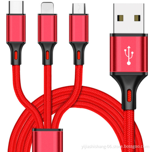 Yijiashishang 120CM Multi 3 in 1 Nylon usb charging Cable for iPhone,Micro USB,USB-C with CE ROHS